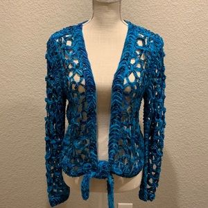 Chico’s Front Tie Wrap Peacock/Turquoise Blue 100% Silk Size 1